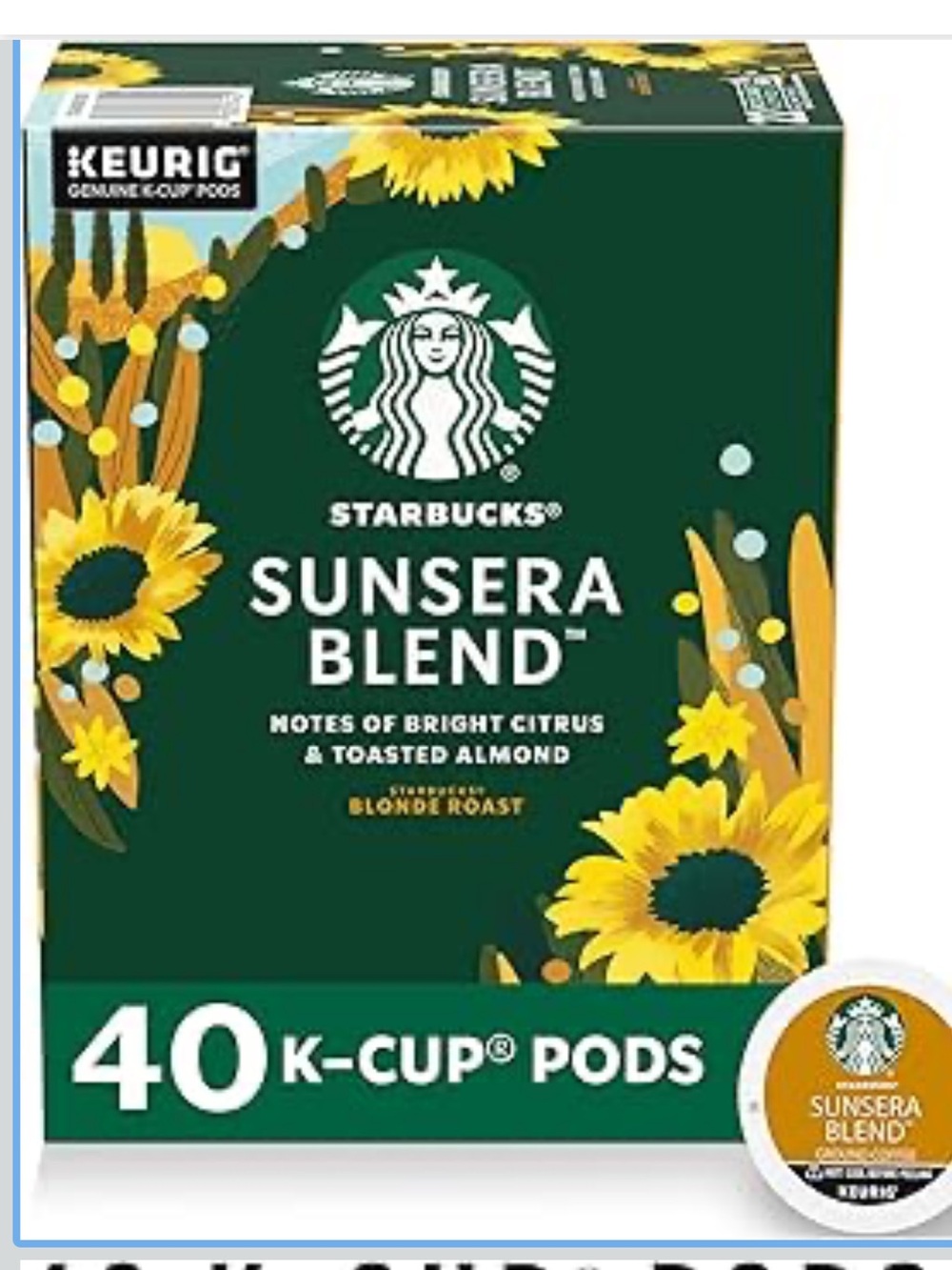 Starbucks K-Cup Coffee Pods, Sunsera Blend For Keurig Coffee Makers 40ct